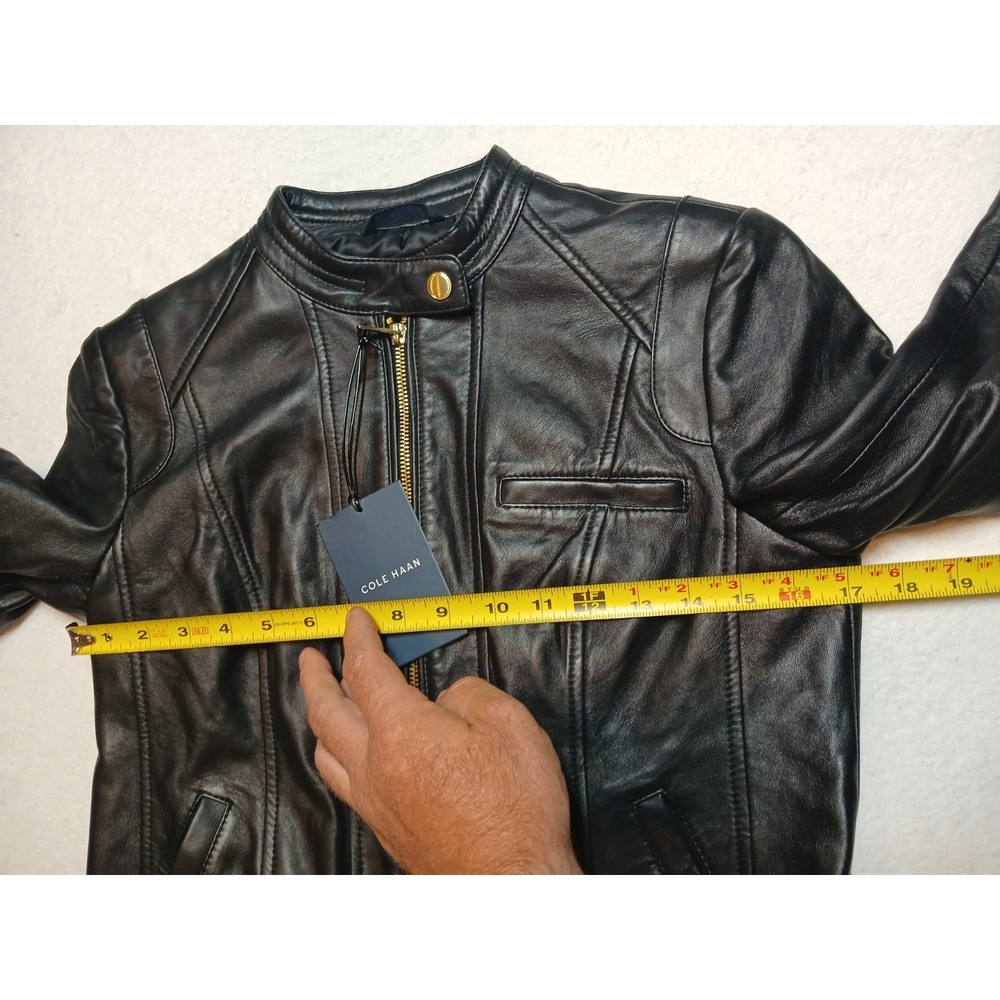 NEW COLE HAAN WOMEN'S 100% LAMB LEATHER BLACK MOTO JACKET SIZE S - Picture 8 of 10